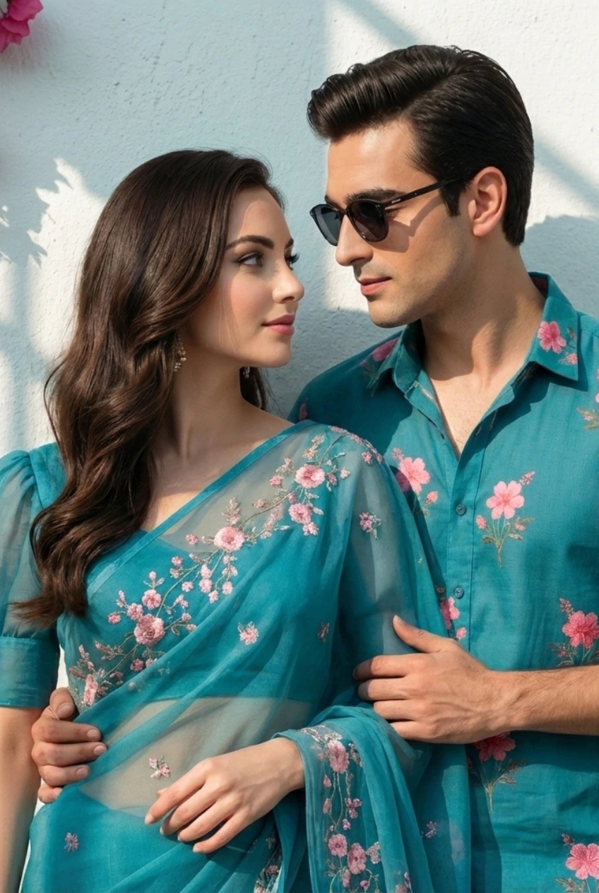 Cinematic Ultra-Realistic Couple Portrait with Teal Blue Film Tone